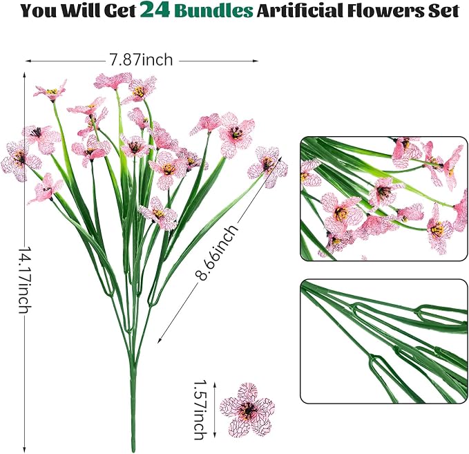 24 Pcs Artificial Flowers for Outdoor, Plastic Fake Flowers Decor, Artificial - Image 2