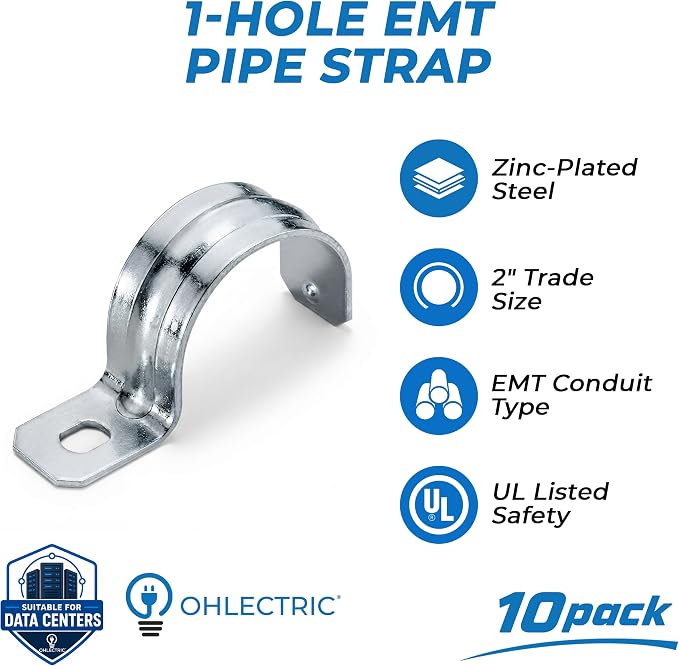 Heavy Duty Pipe Strap Zinc-Plated Steel EMT Conduit Clamps - Image 2