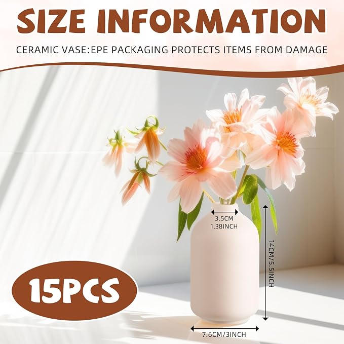Tioncy 15 Set 5.5"*3" White Ceramic Bud Vases Bulk Boho Valentine's Day - Image 2