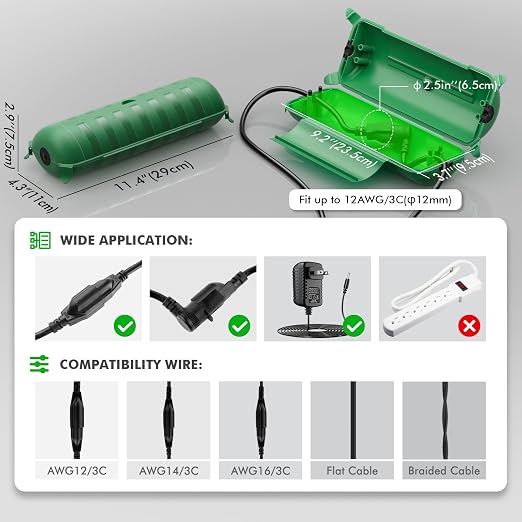 2 Pack of IP44 Outdoor Waterproof Box by Restmo, Weatherproof Extension Cord - Image 2
