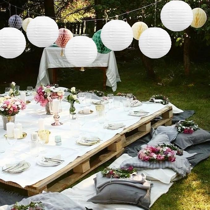 BEISHIDA 10 Inch White Paper Lanterns 6 Packs Hanging Round Chinese Lantern | - Image 4