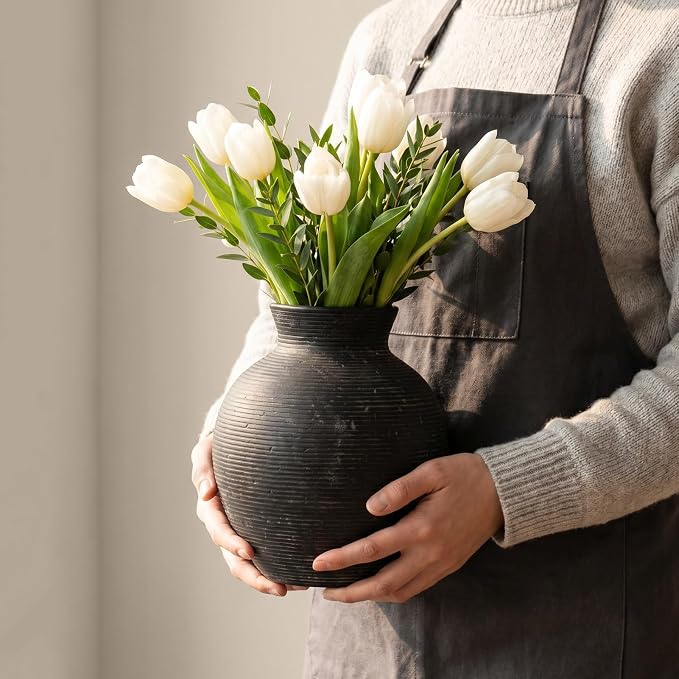 7.48 Inch Vintage Ceramic Flower Vase, Rustic Farmhouse Vase - Image 3