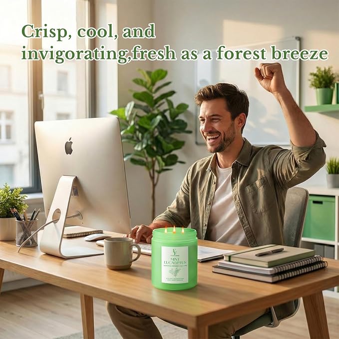 Mint Eucalyptus Large Scented Candle, 3-Wick 22oz Long Lasting Scented Candle - Image 6