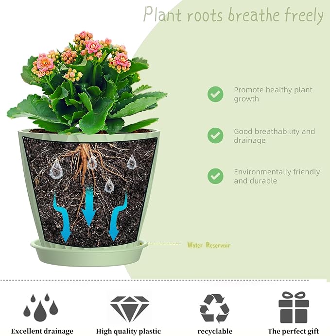 4 Inch Plant Pots, 6 Pack Indoor Flower Pots, Planters - Image 4