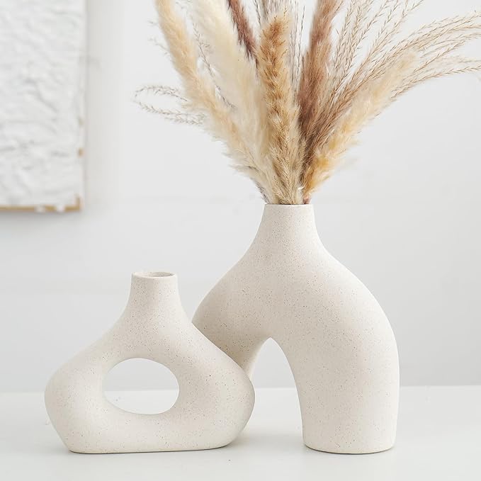 CEMABT Beige Ceramic Vase Set of 2 by CEMABT