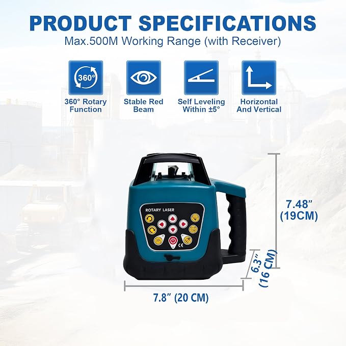 360° Auto Self-Leveling Red Beam Rotary Laser Level Kit 500m Range - Image 4