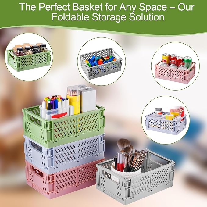 HUUSMOT 2-Pack Collapsible Plastic Storage Baskets, 9.8"x6.5"x3.8" | Pastel - Image 5