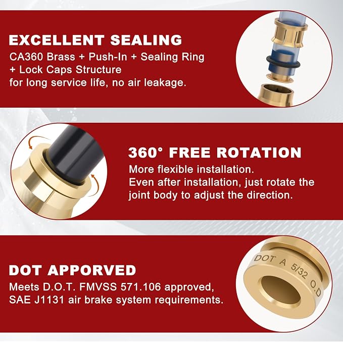 DOT Approved Male Straight Brass Union 5/32" Tube x 1/8" NPT, Quick Connect - Image 4