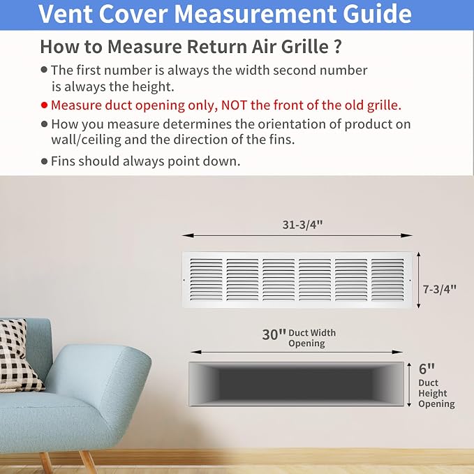 Howeall 30"W x 6"H Steel Return Air Grille, Air Return Vent Cover - Image 5