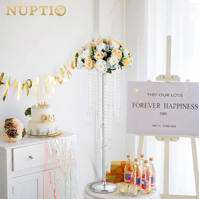 NUPTIO Tall Silver Centerpiece for Table, for Flowers Arrangement, Anniversary - Image 6