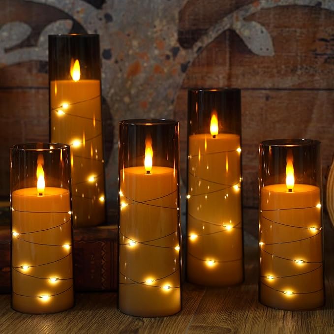 Eebuss Flameless Candles with Embedded Star String, Battery Operated LED Pillar - Image 4