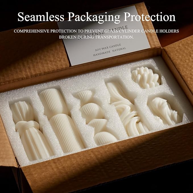 6 Pcs Small Handmade Ribbed Pillar Candle Set, Soy Wax Modern Home Decor - Image 2