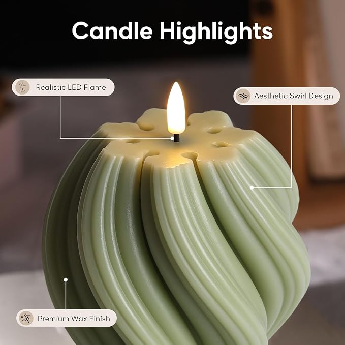 Sage Green Swirl Flameless Candle - Image 4