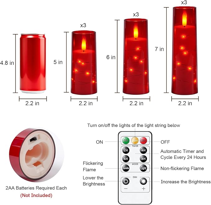 Raycare 9 Pcs Flameless Battery Operated Pillar Candles - Image 6