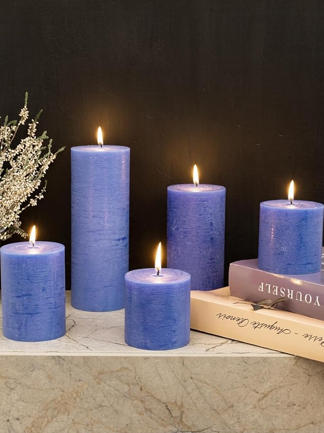 3x4 inch Pillar Candles Set of 3 – Unscented Dripless Rustic Blue Candles - Image 8