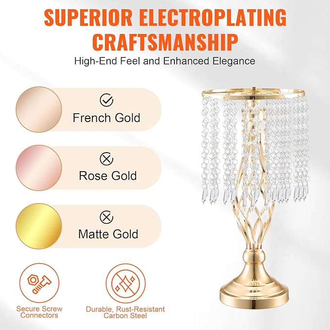 VEVOR 20PCS 43cm/16.9” Tall Crystal Wedding Flower Stand, Metal Wedding - Image 3