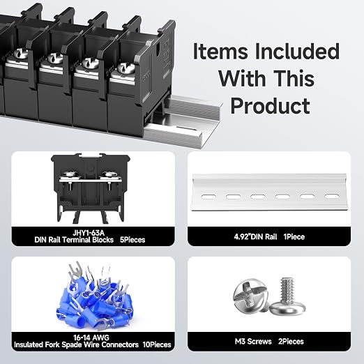 5Pcs JHY1 DIN Rail Terminal Blocks, 600V 63A, 16-10mm² | Detachable and - Image 3