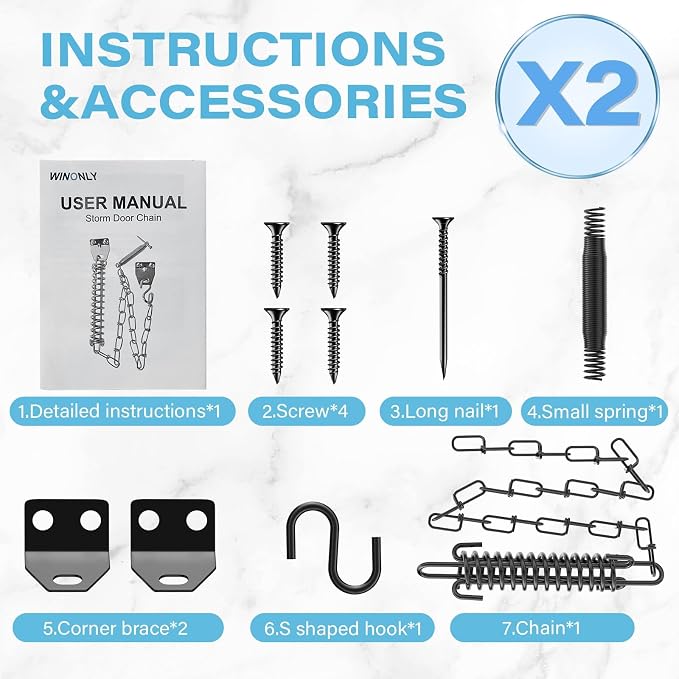Screen Door Chain for Door Spring 2 Pack Storm Door Closer for Wind Safety | - Image 6