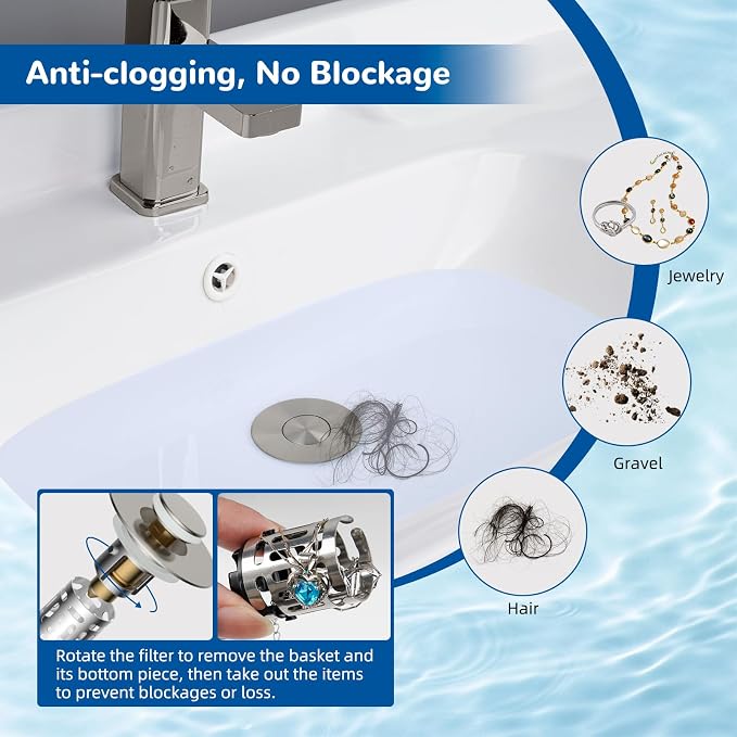 Hibbent 3 PCS Upgraded 3 in 1 Bathroom Sink Drain Strainer, Pop Up Stopper - Image 5