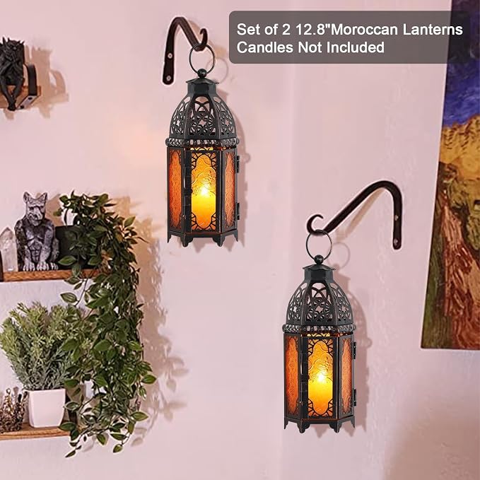 NEEDOMO Set of 2 Hanging Moroccan Lantern, 12.8'' Vintage Candle Holder - Image 3