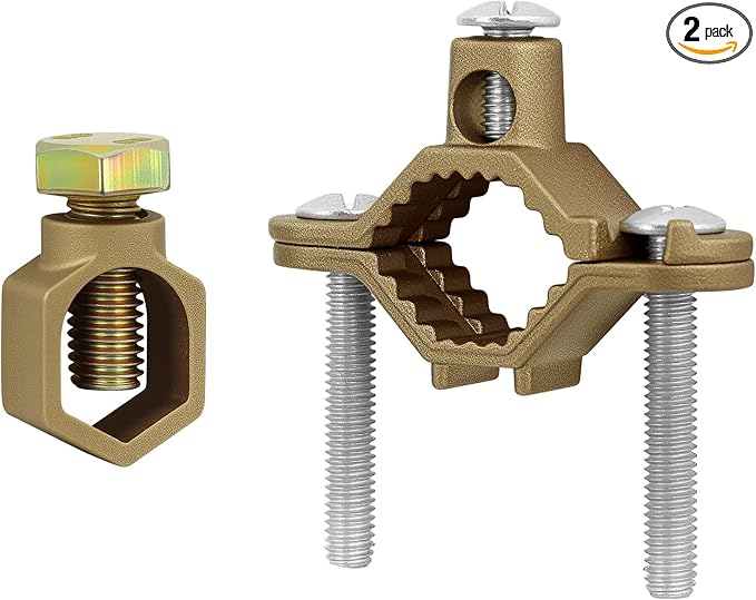 Copper Ground Clamp Set, Grounding RodPipe/Conduit Clamp：1/2”-1” | Copper by Prozwee