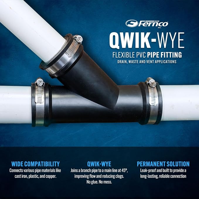 Fernco 2 in. Hub Flexible PVC Wye DWV Pipe Fitting Connector - Image 4