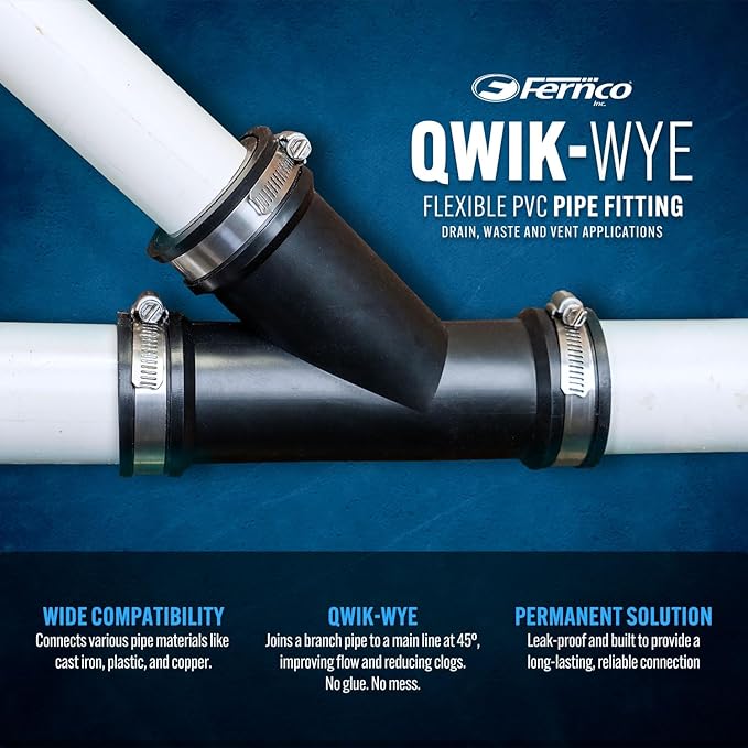 Fernco 2 in. Hub Flexible PVC Wye DWV Pipe Fitting Connector - Image 5