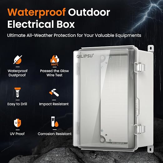 QILIPSU UL94-V0 Outdoor Electrical Box 11.8"x7.9"x6.7" Waterproof Junction Box - Image 3