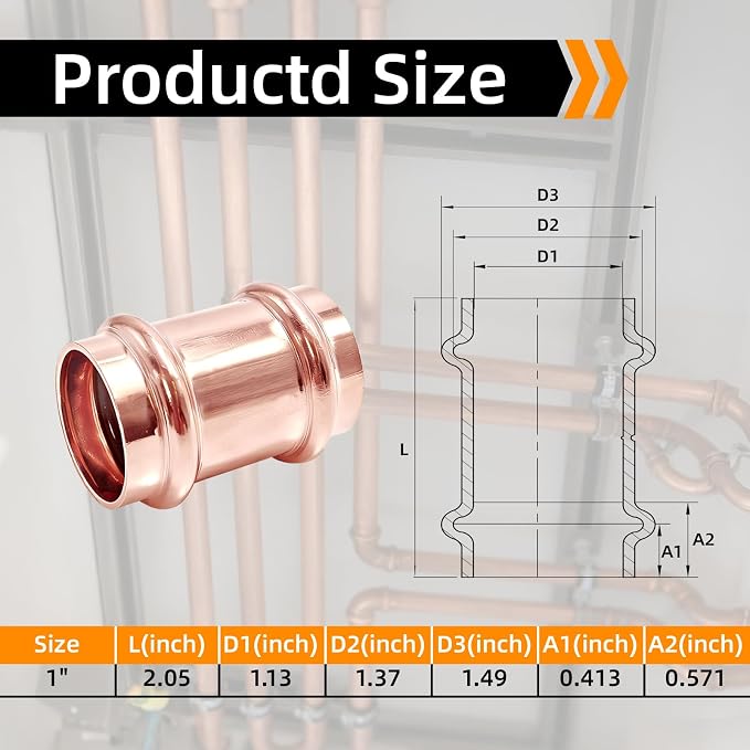 1" Copper Press Fittings Coupling - Image 2