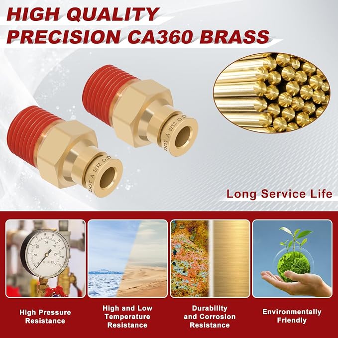 DOT Approved Male Straight Brass Union 5/32" Tube x 1/8" NPT, Quick Connect - Image 2
