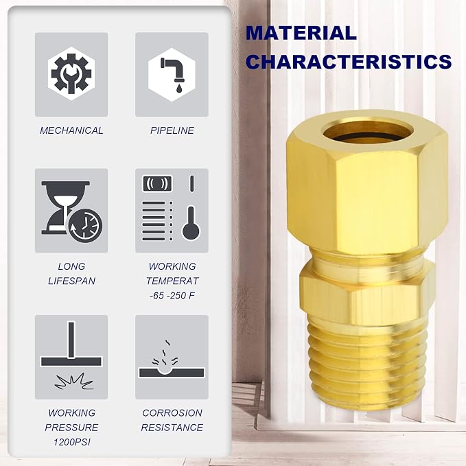 ChillWaves Brass Compression Tube Fitting, 1/2" OD x 1/4" NPT Male Compression - Image 5