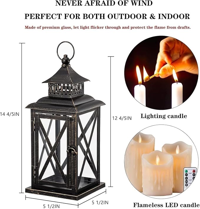 Lantern Decorative Indoor & Outdoor, 2 Pack Large Hanging Candle Lanterns Home - Image 3