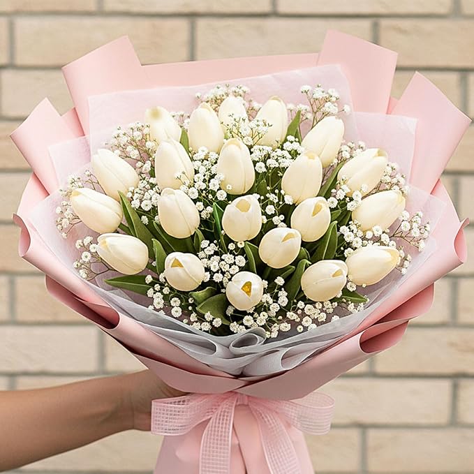 Janinka 85pcs Artificial Tulip Flowers Fake PU Tulips Faux Latex Bouquet Flower - Image 7