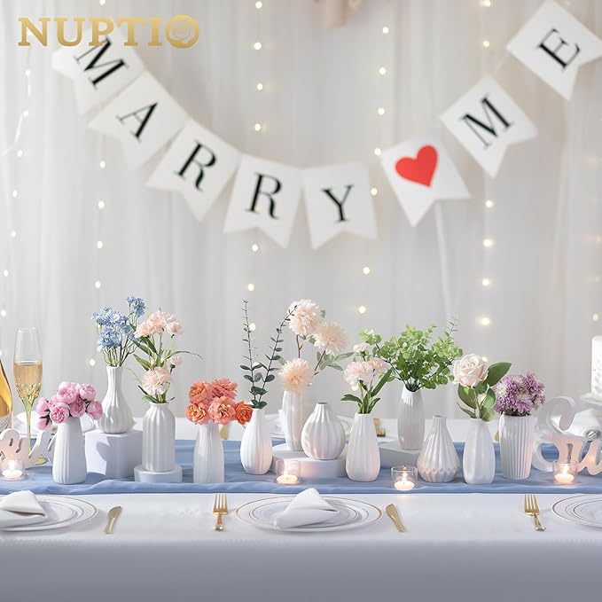 NUPTIO White Ceramic Bud Vase: Small Assorted Vases 4 Pcs, Unglazed | Table - Image 5