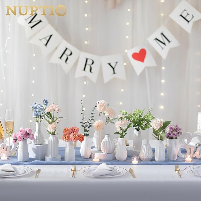 NUPTIO White Ceramic Bud Vase: Small Assorted Vases 12 Pcs, Unglazed | Table - Image 2