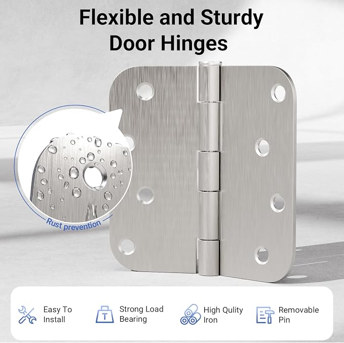 6 Pack 4 Inch Door Hinges Satin Nickel, Heavy Duty Solid Iron Interior & - Image 4