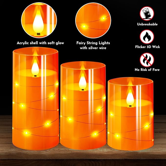 NURADA Flameless Candles with Remote Timers: Built-in Star String Lights 3D - Image 3