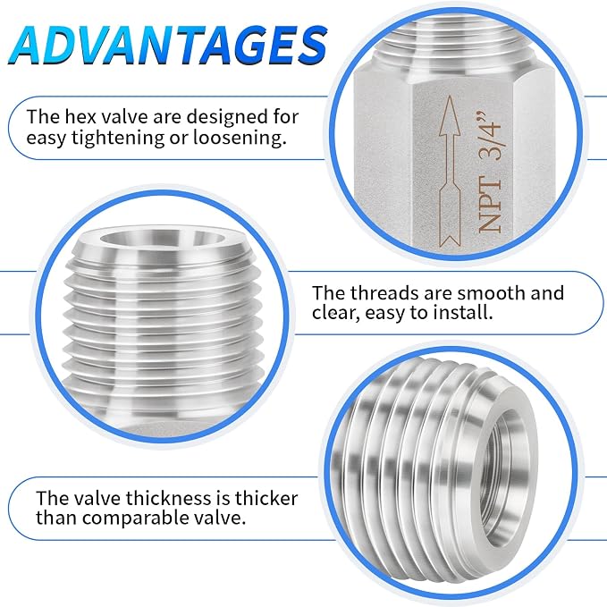 ChillWaves 304 Stainless Steel In-Line Siamese Check Valve 3/4" NPT Male Thread - Image 4