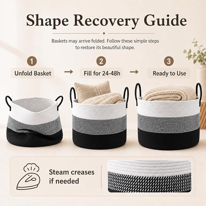 JMvicyroam 65L Extra Large Machine Washable Cotton Rope Blanket Basket | - Image 6