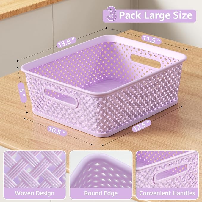 MaxGear 3 Pack Plastic Storage Baskets, Suitable - Image 6