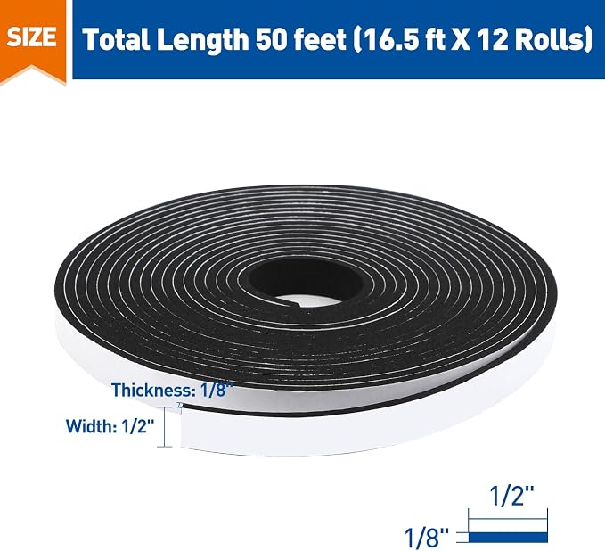 MAGZO Door Weather Stripping, 1/2 Inch W X 1/8 Inch T X 198 Ft Total - Image 2
