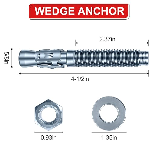 5/8 x 4-1/2 inch Wedge Anchors, Galvanized Concrete Anchors, Concrete Wall - Image 2