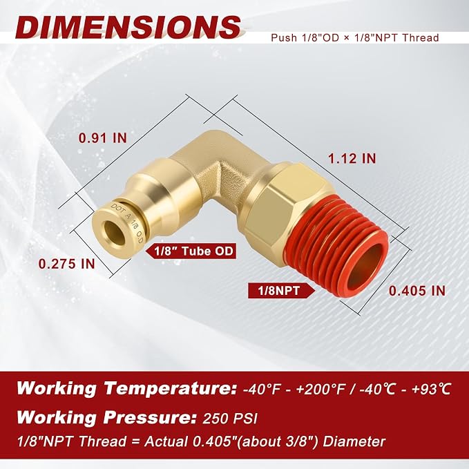 90° Swivel Male Elbow, 1/8" Tube x 1/8" NPT, DOT Approved 2PCS | - Image 5