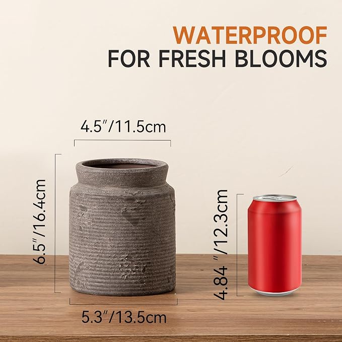 Ceramic Flower Vase 6.5 inch Farmhouse Rustic Vase - Image 2