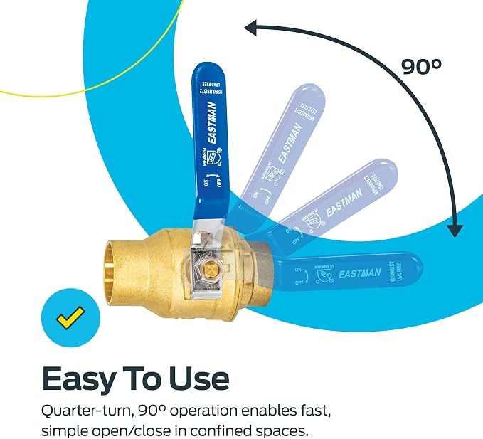 Eastman Heavy Duty Full Port Brass Ball Valve, 1-1/4 in Sweat x 1-1/4 in Sweat - Image 5