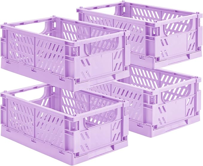 HUUSMOT 4-Pack Collapsible Plastic Storage Baskets, 9.8"x6.5"x3.8" | Pastel by HUUSMOT