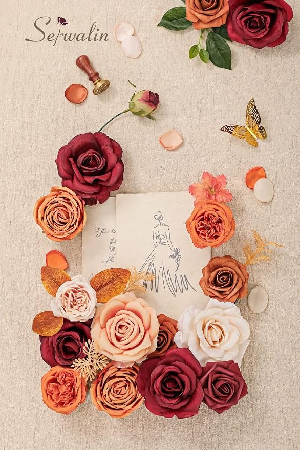 Serwalin Artificial Fall Flowers, Fake Silk Orange Flowers - Image 2