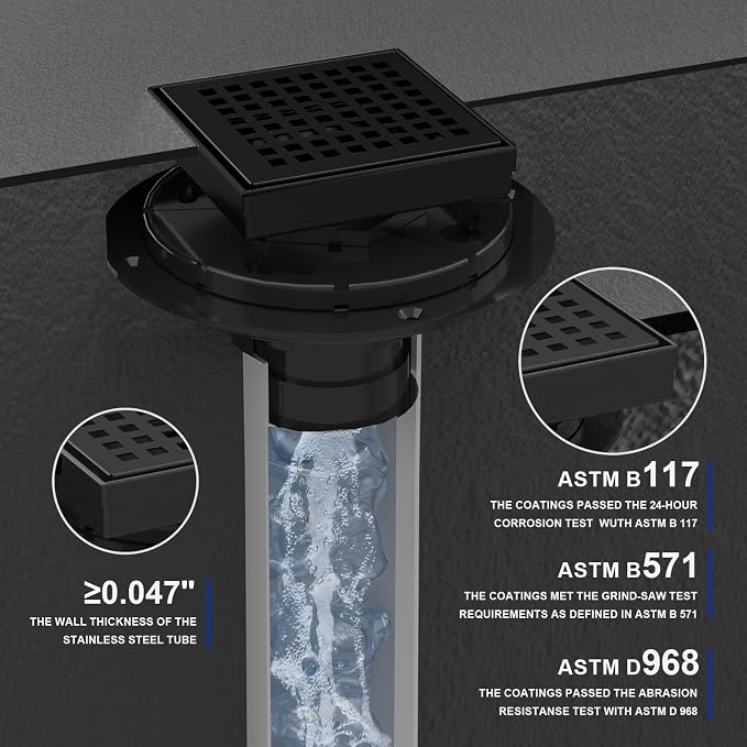 4 Inch Matte Black Square Shower Drain - Image 4