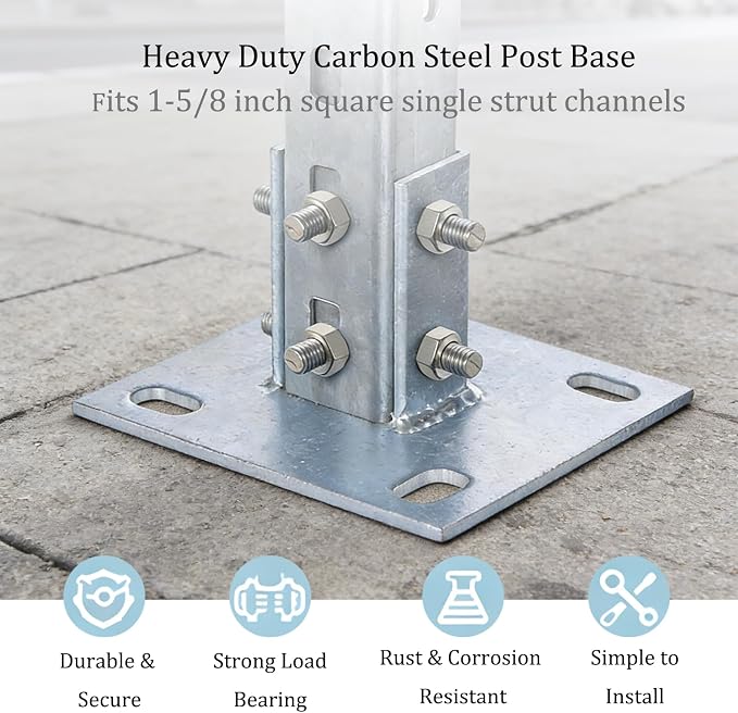 8 PCS U-Shape Strut Post Bases, 1-5/8 in Square Channel, 5.7 x 5.7 in Plate | - Image 2