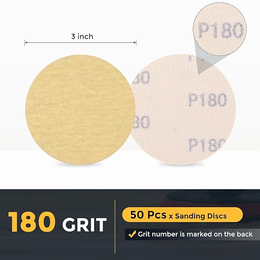 HARFINGTON 50 Pcs 3 Inch Sanding Discs 180 Grit Yellow Aluminum Oxide | Hook - Image 2